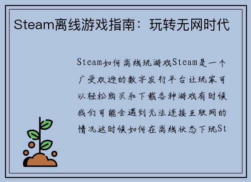 Steam离线游戏指南：玩转无网时代