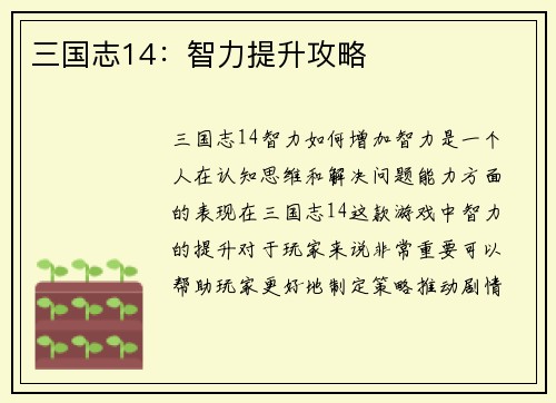 三国志14：智力提升攻略